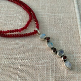 Rainbow Moonstone & Garnet Solid 925 Sterling Silver Pendant Necklace