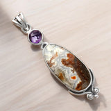 Mexican Laguna Lace Agate & Amethyst Solid 925 Sterling Silver Pendant