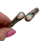 Aurora Opal Solid 925 Sterling Silver Bangle Cuff Bracelet