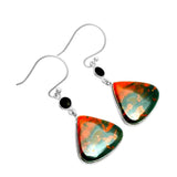 Bloodstone & Onyx Solid 925 Sterling Silver Earrings