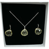 Lemon Quartz Solid 925 Sterling Silver Pendant Earrings Set