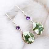 Jade & Amethyst Solid 925 Sterling Silver Pendant Earrings Set