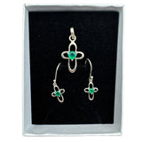 CROSS Green Onyx Solid 925 Sterling Silver Pendant Earrings Set