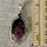 Rhodonite & Amethyst Solid 925 Sterling Silver Pendant