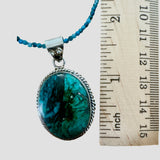 Chrysocolla Solid 925 Sterling Silver & Apatite Pendant Necklace