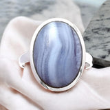 Blue Lace Agate Solid 925 Sterling Silver Ting 8.5