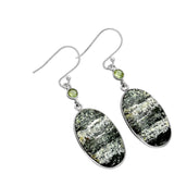 Chrysotile & Peridot Solid 925 Sterling Silver Earrings