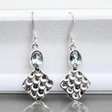 Blue Topaz Solid 925 Sterling Silver Earrings