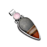 Polychrome Jasper & Rose Quartz Solid 925 Sterling Silver Pendant