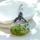 Atlantasite & Amethyst Solid 925 Sterling Silver Pendant