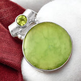 Boulder Chrysoprase & Peridot Solid 925 Sterling Silver Pendant