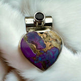 HEART Purple Turquoise & Oyster Solid 925 Sterling Silver Pendant