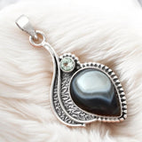 Banded Black Agate & Blue Topaz Solid 925 Sterling Silver Pendant