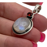 Rainbow Moonstone & Garnet Solid 925 Sterling Silver Pendant