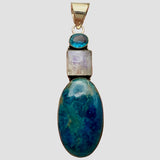 Apatite Moonstone & Blue Quartz Solid 925 Sterling Silver Pendant