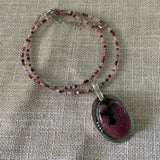 Rhodonite & Tourmaline Solid 925 Sterling Silver Pendant Necklace