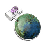 Cyber Web Chrysocolla & Amethyst Solid 925 Sterling Silver Pendant