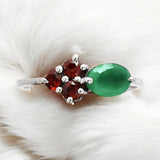 Green Onyx & Garnet Solid 925 Sterling Silver Ring