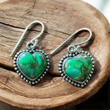 HEART Green Turquoise Solid 925 Sterling Silver Earrings