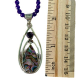 Abalone & Amethyst Solid 925 Sterling Silver Pendant Necklace