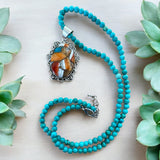 Turquoise & Spiny Oyster Solid 925 Sterling Silver Pendant Necklace