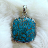 Kingman Blue Copper Turquoise Solid 925 Sterling Silver Pendant