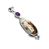 Mexican Laguna Lace Agate & Amethyst Solid 925 Sterling Silver Pendant