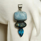 Larimar Labradorite Blue Quartz Solid 925 Sterling Silver Pendant