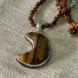 MOON Tigers Eye Solid 925 Sterling Silver Pendant Necklace