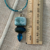 Larimar, Labradorite & Blue Quartz Solid 925 Sterling Silver Pendant Necklace