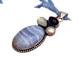 Blue Lace Agate Solid 925 Sterling Silver Pendant Necklace