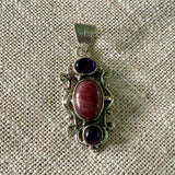 Rhodonite $ Amethyst Solid 925 Sterling Silver Pendant