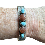 Larimar & Sunstone Solid 925 Sterling Silver Cuff Bracelet