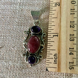 Rhodonite $ Amethyst Solid 925 Sterling Silver Pendant