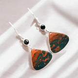 Bloodstone & Onyx Solid 925 Sterling Silver Earrings