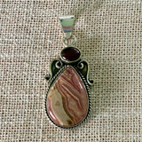 Rhodochrosite & Garnet Solid 925 Sterling Silver Pendant