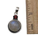 Rainbow Moonstone & Garnet Solid 925 Sterling Silver Pendant