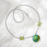 Kingman Green Blue Copper Turquoise & Peridot Solid 925 Sterling Silver Necklace