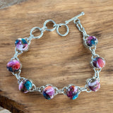 Pink Dahlia Turquoise Solid 925 Sterling Silver Bracelet