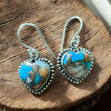 HEART Turquoise & Spiny Oyster Solid 925 Sterling Silver Earrings