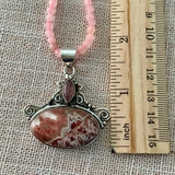 Crazy Lace Agate & Rose Quartz Solid 925 Sterling Silver Pendant Necklace