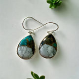 Turquoise & Shite Buffalo Solid 925 Sterling Silver Earrings