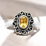 Citrine Solid 925 Sterling Silver Ring 7.5