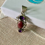 Rhodonite $ Amethyst Solid 925 Sterling Silver Pendant