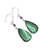 Malachite & Garnet Solid 925 Sterling Silver Earrings