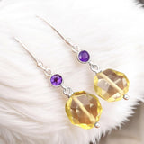 Lemon Quartz & Amethyst Solid 925 Sterling Silver Earrings