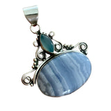 Blue Lace Agate & Chalcedony Solid 925 Sterling Silver Pendant