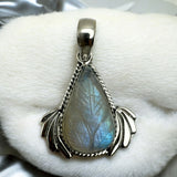 Carved Rainbow Moonstone Solid 925 Sterling Silver Pendant