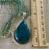 Blue Apatite & AB Crystal Solid 925 Sterling Silver Pendant Necklace