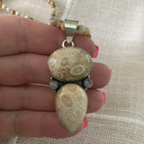 Fossilized Coral Solid 925 Sterling Silver Pendant Necklace